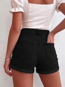 Shorts vaqueros blancos básicos y casuales para mujer, pantalones cortos - Negro - Ver 5