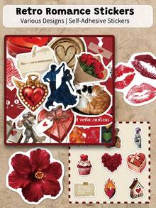 60pcs Retro Romance Stickers-Coquette Aesthetic-Perfect For Scrapbooks, Planners, Suitcases, Bullet Journals, Water Bottles, Phone Cases, Parties, And Gifts-Romantic Journaling Stickers School Supplies - 60pcs/pack - View 10