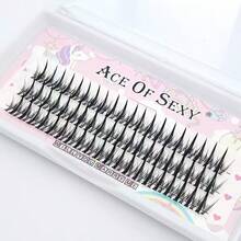 Pestañas postizas de ángel segmentadas de 60 racimos, pestañas de racimo único con tallo largo negro natural autoadheribles, set de cosméticos para maquillaje de ojos DIY en casa para principiantes, maquillaje de elfo, regalo para citas y vacaciones - Ver 3