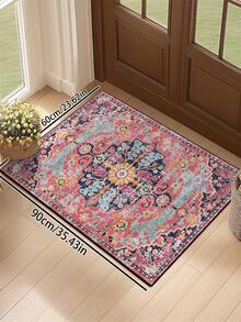 1 pieza Alfombra de estilo persa vintage desgastada, estilo bohemio marroquí rojo de fibra de poliéster cómoda, alfombra rectangular rosa de fácil cuidado lavable para sala de estar, pasillo, lado de la cama, sala de estar, dormitorio, decoración del hogar - Multicolor - Ver 30