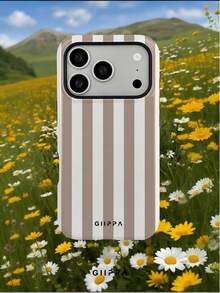 GIIPPA 1件卡其棕與米色條紋圖案設計手機殼，適用於Phone 17 Pro Max，相容於Phone 16 Pro Max、15 Pro Max、14 Pro Max，韓系高端時尚趣味手機殼，相容於11/12/13/14/15/16 Pro Max Plus，優雅設計適合男女使用，聖誕節、情人節、復活節、婚禮季與生日送給女友的完美禮物！ - 卡其色 - 查看 8