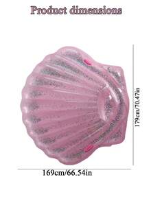 1pc Pink Sequin Material Adult Inflatable Faux Pearl Oyster Shell With Handle Beach Float Sofa Mattress, Pool Inflatable, Beach Essential, Pool Float, Summer Beach Pool Supplies - Multiple Styles - View 6