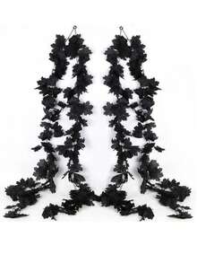 Black Maple Leaf Wreath Halloween Autumn Decoration, Artificial Hanging Leaf Vine Wreath Decoration Autumn Decoration Black Wreath For Autumn Thanksgiving Fireplace Mantel Party Holiday Home, Home Autumn Decoration, Halloween Christmas Decoration, Room Decoration, Halloween Decoration, Autumn Decoration, Autumn Home Decoration, Christmas Home Decoration, Wedding Decoration - Black - View 12