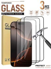 3片裝 9H 硬度鋼化玻璃螢幕保護貼，適用於 iPhone 17/15 Pro Max/15 Pro/15 Plus/16 Pro Max/16/16e/16 Pro/16 Plus/14 Pro Max/14/14 Pro/14 Plus/13 Pro Max/13/13 Pro/12/11/XR - 無色 - 查看 17