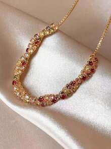 1pc Fashionable Super Shiny Colorful Rhinestone Bracelet, High-End Luxury Niche Versatile Adjustable Pull Bracelet, Elegant Girl Hand Accessory - Multicolor - View 5