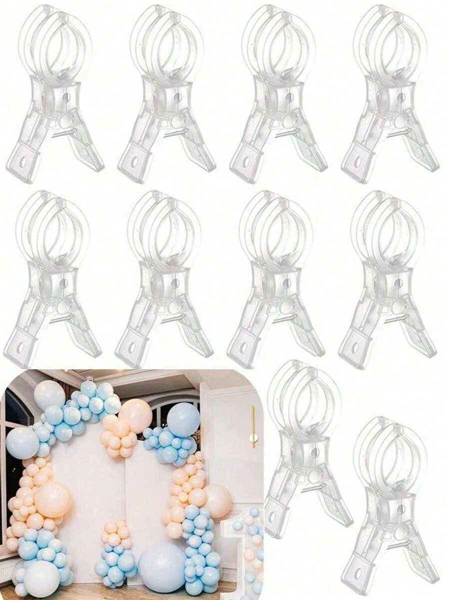 10pcs 3.5 Inch Thick Transparent Plastic Spring Clamps, Multipurpose Balloon Arch Fixing Clips, Birthday Wedding Holiday Party Backdrop Support Clips, DIY Craft Woodworking Photography Studio Essential Hobby Tools - Multiple Styles - View 1