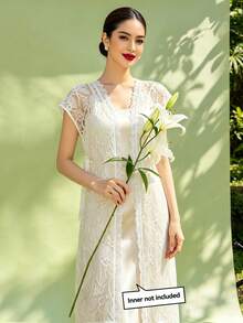 1pc Elegant Hollow Out Women's Cardigan, White Top (Inner Layer Not Included) - White - View 6
