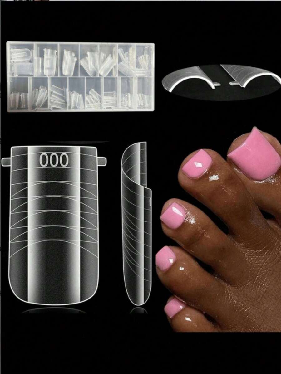 160pcs Straight Dual-End Gel Nail Molds, Suitable For Fingers And Toes, Wide And Flat, Reusable, Unisex, Pre-Etched, No Grinding Required - Clear - View 1