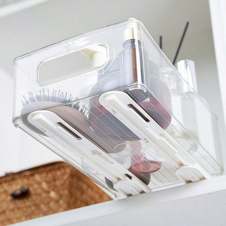 2pcs/Set Drawer Storage Basket Slide Rail, Adhesive Drawer Guide Rail, Pull-Out Basket Track Plastic Accessories, Multi-Purpose Kitchen Bedroom Dorm Storage Box Rail Strip, Suitable For Kitchen, Bedroom, Drawer Storage Accessories