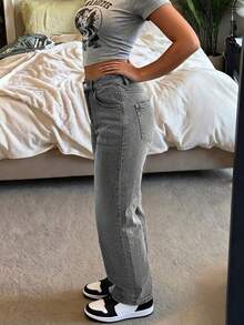 New Fashionable Vintage Wide Leg Jeans For Women, Mid-Waist Loose Flattering Straight Leg Denim Pants, Versatile All Season Casual Spring - Light Grey - View 5