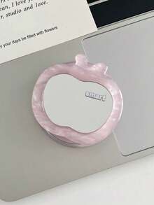 Pink Mirror Magnetic Phone Stand, INS Style Cute Back Sticker Mirror With Bear, Flower, Heart, Apple, Star, Desktop Binge-Watching Support Stand, High-End Korean Style Telescopic Airbag MagSafe Case - Pink Apple SMA Mirror - View 1