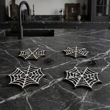 Halloween Spider Web Wooden Coaster Hollow Cutout Coaster Gothic Horror Tabletop Decor Heat-Resistant Drink Coaster Suitable For Halloween Party Haunted House Farmhouse Home Bar Tabletop Decoration - Multicolor - View 3