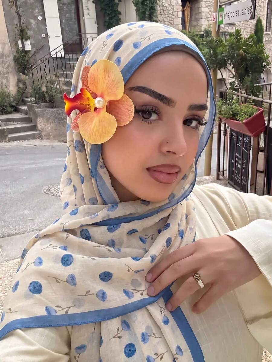 1pc Women's Bohemian Style Fashion Ink Painting Print Scarf, Spring/Summer Street Casual Hijab Sun Protection Shawl, Suitable For Daily Wear, Suitable For Summer Beach