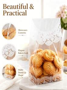 50/5pcs Reusable Lace Edge Baking Packaging Bags, Suitable For Wedding Gifts, Birthday Candy, Snacks, Pastries, Plastic Small Gift Bags, Suitable For Business, Restaurant, Home, Baking Tools, Kitchen Accessories, Teacher Gifts, Holidays, School - Multicolor - View 4
