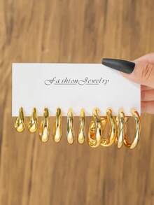 5 Pairs UV Electroplated CCB Women's Geometric Chunky C-Shaped Hoop Earrings Set, Suitable For Family, Friends, Gift-Giving And Daily Wear - Geometric Earring Set - View 2