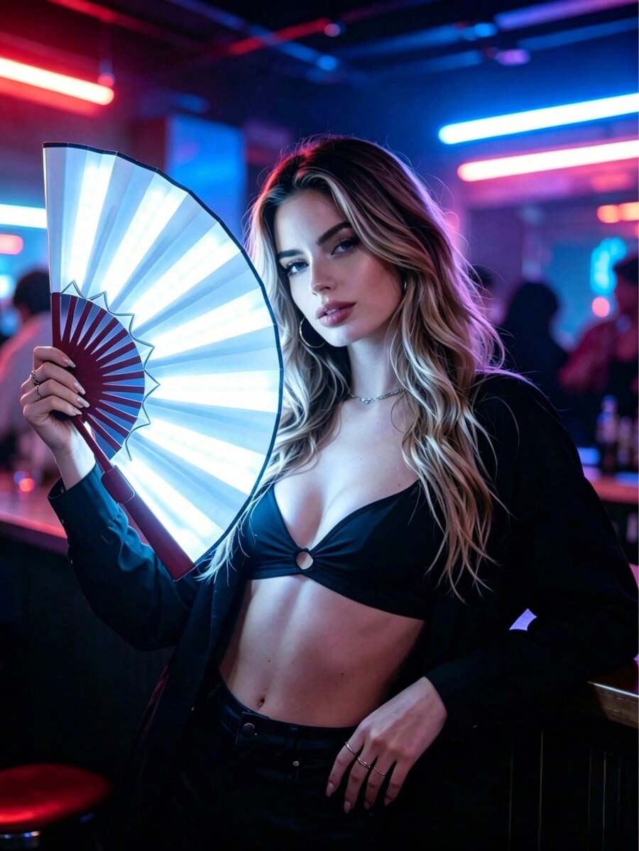 Abanico colorido y genial con efecto de rebote brillante multicolor, diseño plegable, iluminación electrónica de letras, accesorio de atmósfera, accesorio para actuaciones en fiestas, abanico brillante, adecuado para catas de vino en línea, fiestas