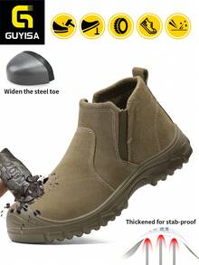 GUYISA Professional Anti-Crush Anti-Puncture Safety Shoes, Welder Series Anti-Slip All-Season Men's Functional Shoes - Brown - View 2