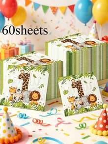 20/40/60 Sheets Jungle Safari Animal Print Disposable Paper Napkins, Vibrant Patterned Napkins With Giraffe, Lion, Zebra, Elephant & Monkey, Colorful Themed Table Decorations For Safari Party, Restaurant & Home Decor - View 8