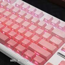 132 Keys Gradient Pink Split Line Keycaps, PBT Material, Cherry Height, Compatible With Cherry/Gateron MX Switches, High Quality, Wear-Resistant, No Fading, No Oil, Suitable For Gifts And Personal Use, Hot-Swappable Keycaps - View 3