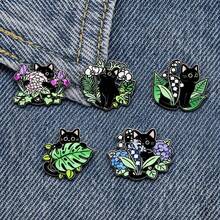 1/5 Cartoon Floral Cat Series Brooch Creative Cute Black Cat Metal Badge Clothing Backpack Pin Accessory Gift - Multicolor - View 1