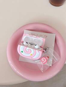 1個可愛3D瑞士捲矽膠耳機保護套，適用於AirPods4/Pro/Pro 2/Pro 3，防震耳機保護套附鑰匙圈與吊飾 - 粉色 - 查看 2