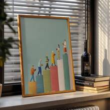 CPWAD 1pc 2D Flat Printed Canvas Decorative Painting, Colorful Stacked Books Staircase Reading Figure Flat Illustration Poster, Artistic Reading Minimalist Color Block Character Wall Art, Suitable For Study, Home Office, Bedroom, Unframed - 1pcs - View 11