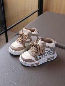 1 par de zapatos de patinaje para niños, nuevos tenis casuales de moda de caña alta para primavera/otoño para niños y niñas - Caqui - Ver 1