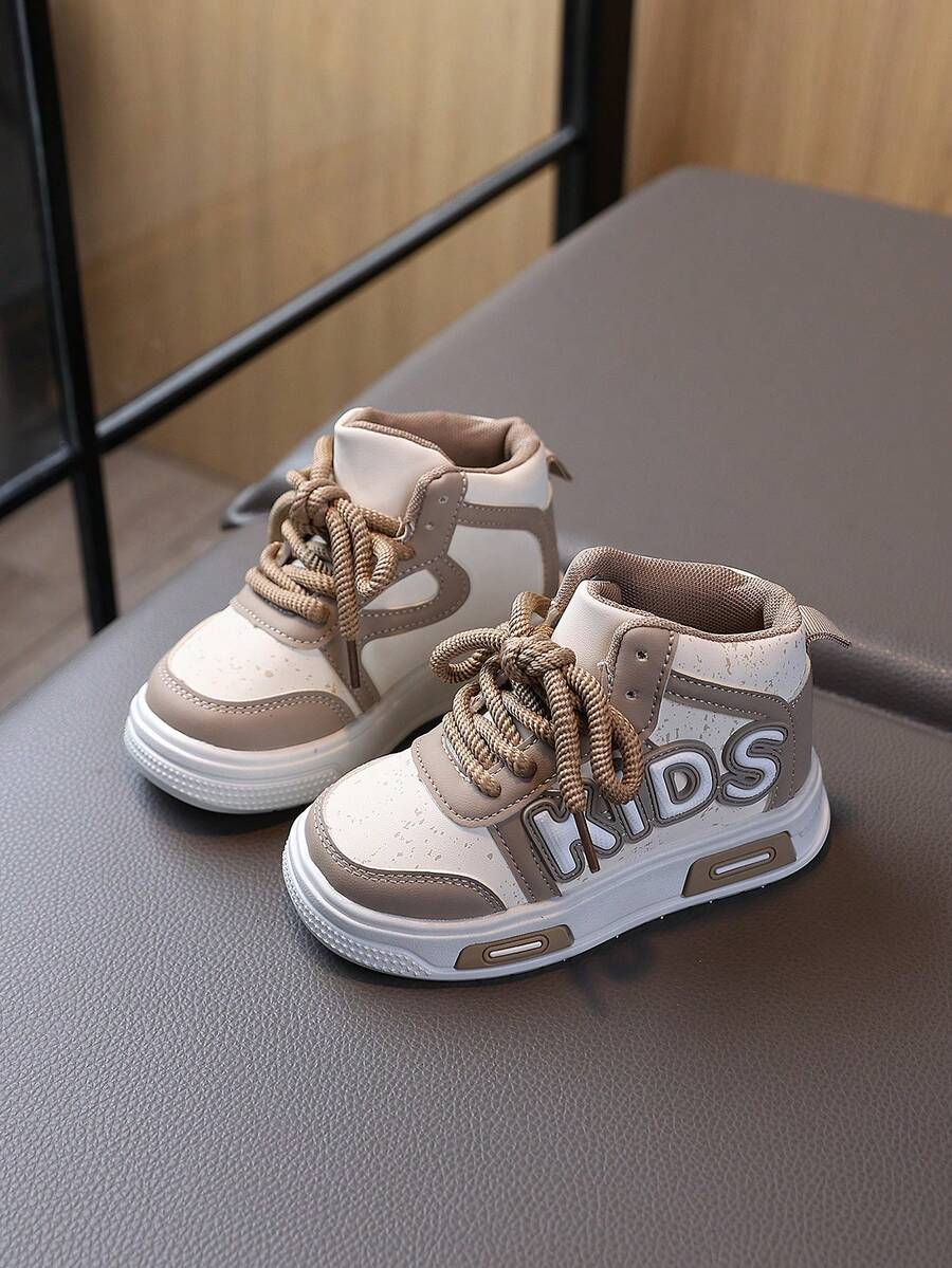 1 par de zapatos de patinaje para niños, nuevos tenis casuales de moda de caña alta para primavera/otoño para niños y niñas - Caqui - Ver 1
