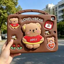 Lolla 1pc Cute Bear (No Pen) Rotating Folding Stand Compatible With IPad Protective Case 7/8/9 Tablet Shell 2022 Apple Air 5/4/3 9th Gen 10.2 Silicone Pro 11 Full Coverage 2024 Mini 7 New Air 6/A11/9/ Pad 2/SE - Multicolor - View 3
