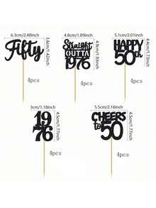 10/20 piezas Adornos para cupcakes de cumpleaños 50 con brillo negro | "50 años, celebrando el nacimiento en 1976 50º" Decoraciones para fiesta de hitos | Adornos para pasteles de postre de aniversario 50 unisex - Multicolor - Ver 15