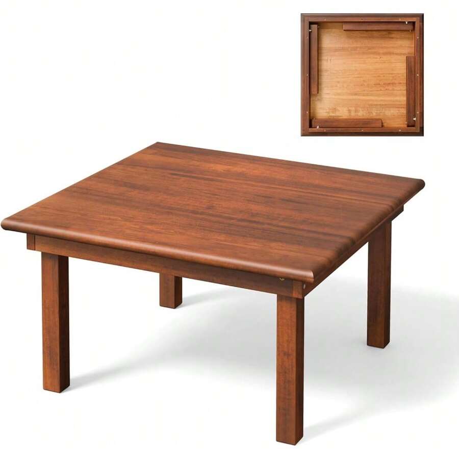Outdoor Folding Coffee Table, Natural Poplar Wood Patio Coffee Table, No Assembly Required, Ideal For Balcony, Porch, And Living Room, Square, Natural - Natural - View 1