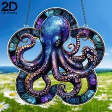 2D Flat Acrylic Bohemian Style Blue Octopus Sun Catcher, Garden Decor, Acrylic Colorful Window Hanging Decoration, Beautiful And Durable Home Decor, Ocean Theme Room Decoration, Suitable For Living Room, Porch. - A - View 1