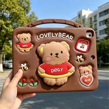 Lolla 1pc Cute Bear (No Pen) Rotating Folding Stand Compatible With IPad Protective Case 7/8/9 Tablet Shell 2022 Apple Air 5/4/3 9th Gen 10.2 Silicone Pro 11 Full Coverage 2024 Mini 7 New Air 6/A11/9/ Pad 2/SE - Multicolor - View 2