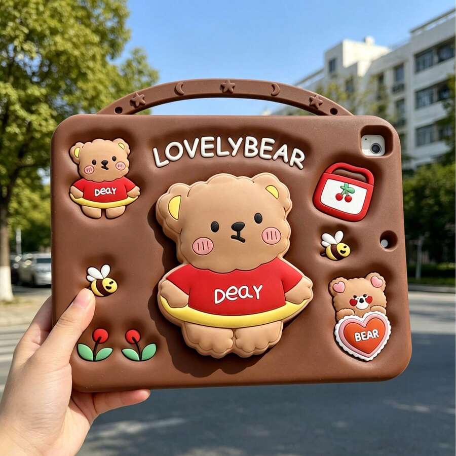 Lolla 1pc Cute Bear (No Pen) Rotating Folding Stand Compatible With IPad Protective Case 7/8/9 Tablet Shell 2022 Apple Air 5/4/3 9th Gen 10.2 Silicone Pro 11 Full Coverage 2024 Mini 7 New Air 6/A11/9/ Pad 2/SE