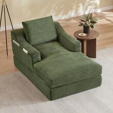 Modern Minimalist Corduroy Lazy Lounge Chair, Spacious Single Sofa Lounge Chair - Green - View 2