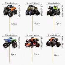 12/24/36pcs Monster Truck Cupcake Toppers, Truck Theme Birthday Party Decorations, Baby Shower Birthday Party Cake Decor Supplies - Multicolor - View 11