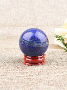 1pc Natural Lapis Lazuli Crystal Ball Raw Stone Polished Blue Mineral Specimen Craft Round Ball With Wooden Base Home Decor Healing Ornament - lapis lazuli ball - View 7