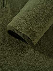 Mercer Haus Men's Solid Color Half-Zip Fleece Jacket, Loose Fit Warm Top For Autumn/Winter - Army Green - View 8