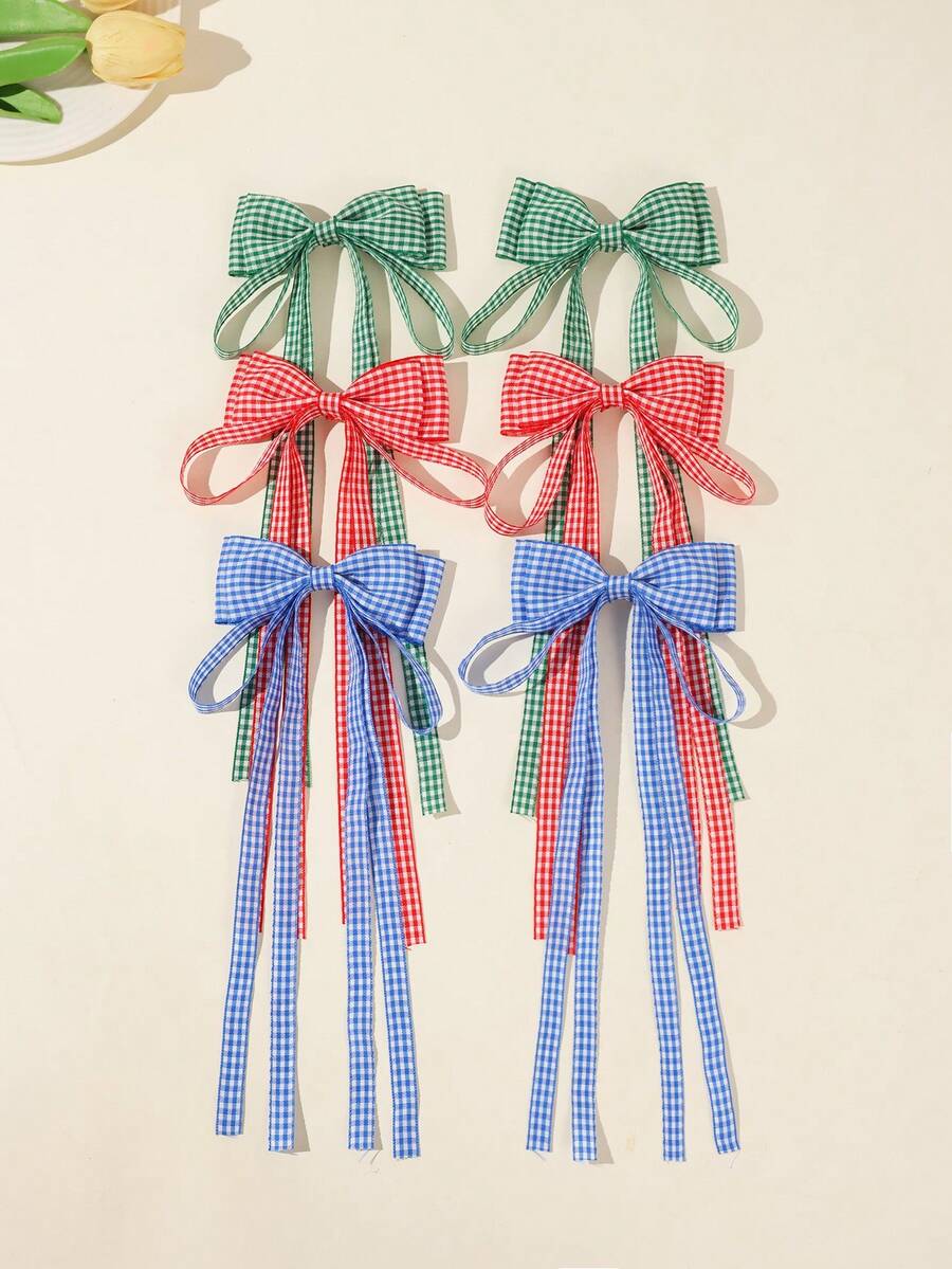 2 piezas de pinzas para el cabello con lazo de cinta a cuadros de dos tonos, versátiles y sencillas para niñas, adecuadas para uso diario, regreso a la escuela y combinar con la ropa - Horquilla de lazo - Ver 1