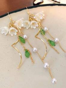 1 par de pendientes de estilo Mori con lirio del valle de hadas para niños, borla larga elegante versátil para uso diario - Multicolor - Ver 4