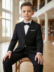 6-16 Years Old Tween Boy Formal Suit Jacket, Suitable For Party And School Wear - Black - View 1