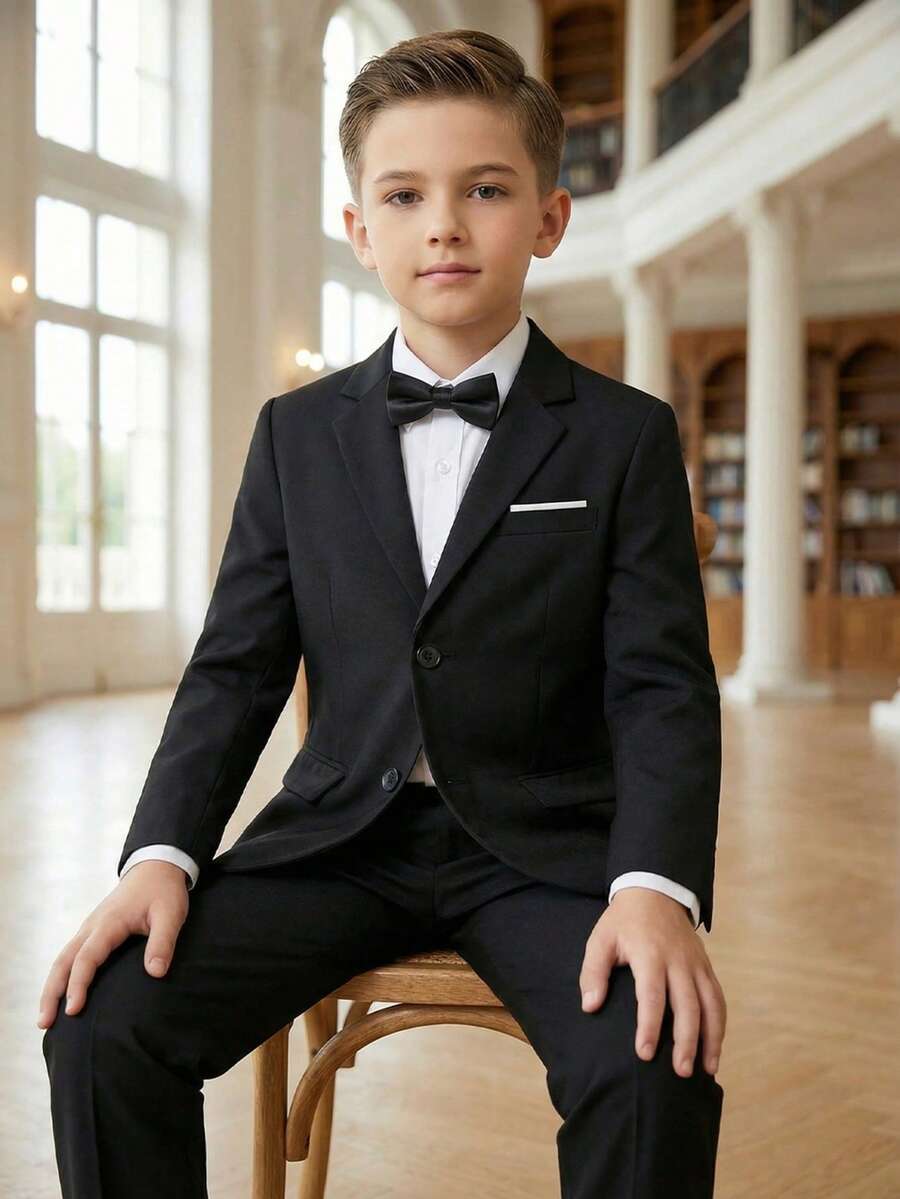 6-16 Years Old Tween Boy Formal Suit Jacket, Suitable For Party And School Wear - Black - View 1