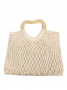 NEVVA 1 pieza Bolso de mano minimalista de verano, bolso cubo tejido de moda para mujeres, estudiantes, campus, versátil, mochila de paja tejida de gran capacidad que puede contener libros, bolso de viaje - Blanco - Ver 6