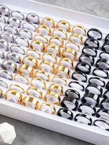 10/20pcs/Lot Classic Fashion Exquisite Stainless Steel Women's Rings, Striped Oil-Drip Style, Random Designs, Casual Party Gift, Daily Wear Jewelry - Mixed-color Polished Stainless Steel Ring - View 5
