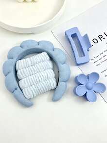 7/5/4/3/2/1pc Girls Sponge SPA Headband Wristband, Makeup Face Washing Supplies, Cloud Hair Accessories Set, With Large Flower Hair Claw Clip, Absorbent Wristband, Hair Accessories Set - Multicolor - View 30
