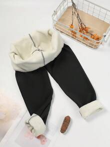 Women's Fleece Lined Thermal Leggings, Winter Thickened High Waist Soft Elastic Warm Pants, Suitable For Cold Weather Black Fall - Black - View 5