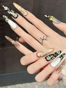 10PCS Long Stiletto Handmade Press On Nails For Party And Daily Wear,Purple Nails,Smile Cat Eye French Moonlight Purple Glow Stacked Rhinestone Press On Nails,Easy To Wear,Summer Nails,Suitable For Girls And Women Festivals Parties And Daily Wear - Multicolor - View 4