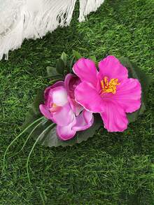 1 Peça Presilha de Cabelo Estilo Férias com Flor de Hibisco, Acessório de Cabelo Lateral com Flor Tropical Grande, Adequado para Fotografia na Praia, Festa, Estilo Boêmio - Multicolorido - Visão 8