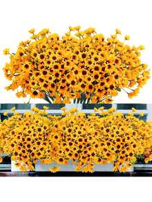 1/3/60pcs Artificial Sunflower, Fake Chrysanthemum Autumn Daisy Plants, Suitable For Outdoor Indoor Decoration, UV Resistant Artificial Plastic Fabric Greenery, Home Wedding DIY Garden Autumn Decor - Yellow - View 1