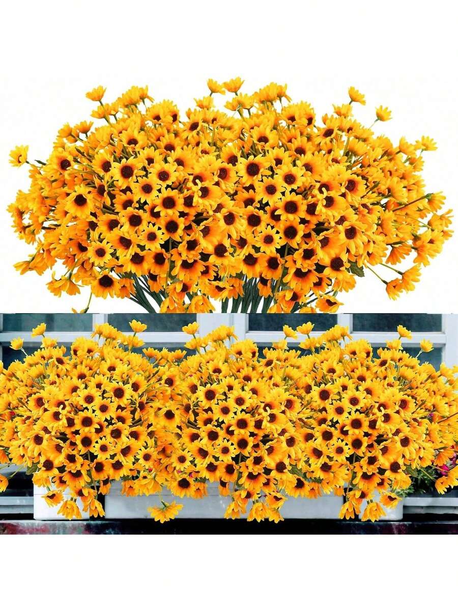 1/3/60pcs Artificial Sunflower, Fake Chrysanthemum Autumn Daisy Plants, Suitable For Outdoor Indoor Decoration, UV Resistant Artificial Plastic Fabric Greenery, Home Wedding DIY Garden Autumn Decor - Yellow - View 1
